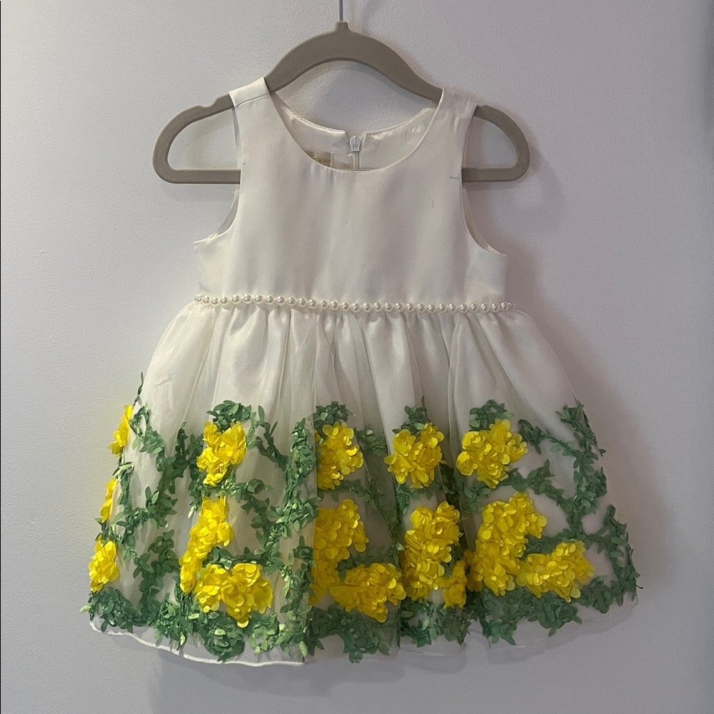 White Yellow Flowergirl Pearl Formal Dress with Matching Sweater Easter Spring
